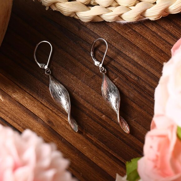 Sterling Silver Twist Drop Spiral Leverback Dangle Trendy Earrings for Women - Picture 5 of 7